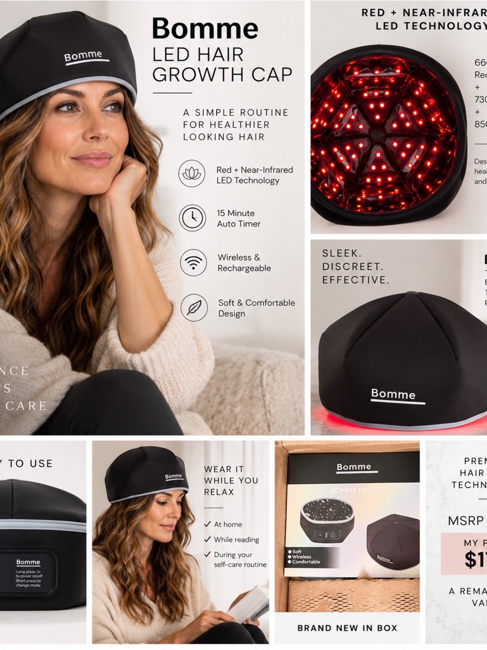 Bomme LED Hair Growth Cap | Red + NIR Light Therapy | NIB $399